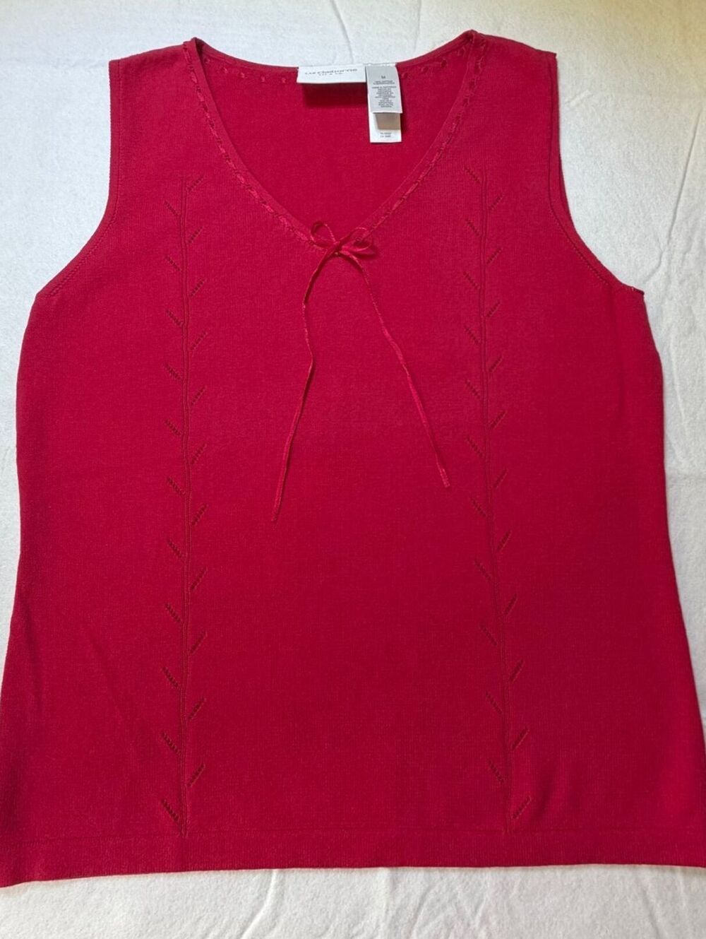 Vintage Liz Claiborne Hot Pink Cotton Pointelle Chevron Sleeveless Sweater M